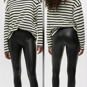 BNWT Pull&Bear S Black Faux Leather Leggings Slim Stretch Basic Closet Staple